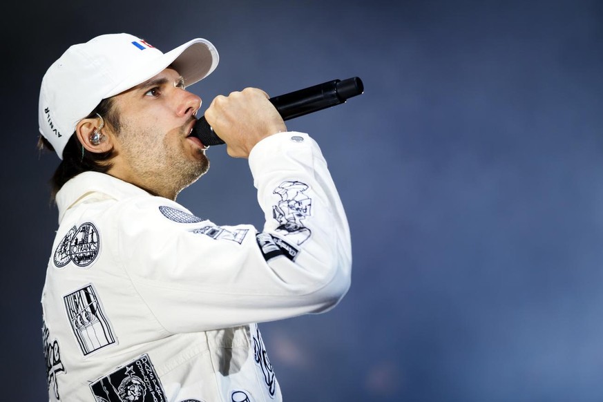 French rapper Aurelien Cotentin, a.k.a. Orelsan performs on the main stage during the 43th edition of the Paleo Festival, in Nyon, Switzerland, Friday, July 20, 2018. The Paleo is the largest open-air ...