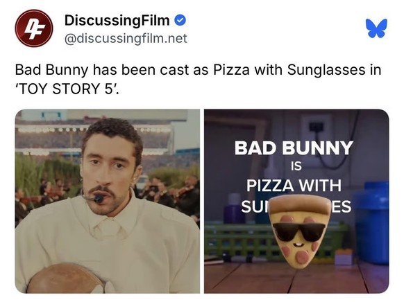Bad Bunny en tant que « pizza avec des lunettes de soleil ».