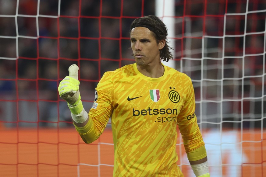 epa12019164 Goalkeeper Yann Sommer of Inter reacts during the UEFA Champions League quarter final 1st leg between FC Bayern Munich and Inter Milan in Munich, Germany, 08 April 2025. EPA/FILIP SINGER