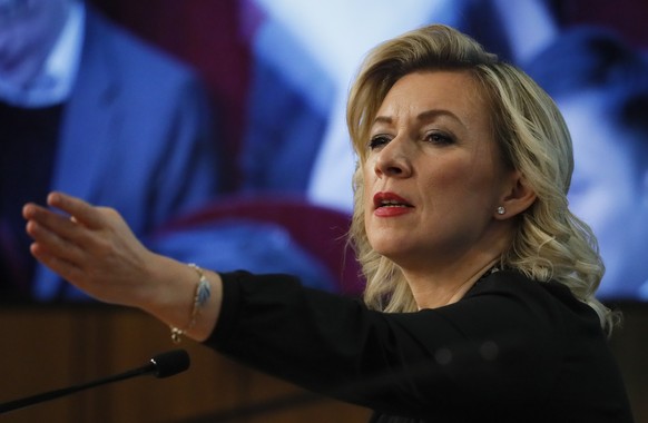 epa10412970 Russian Foreign Ministry&#039;s Spokeswoman Maria Zakharova reacts during the annual news conference by Foreign Minister Sergei Lavrov (not pictured) in Moscow, Russia, 18 January 2023. La ...