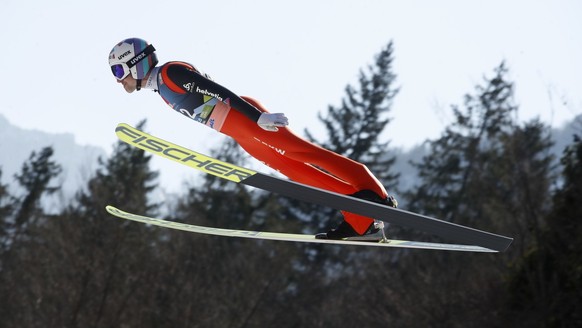 epa09848796 Simon Ammann of Switzerland in action during the first round of the Ski Flying Hill Individual competition as part of the FIS Ski Jumping World Cup in Planica, Slovenia, 25 March 2022. EPA ...
