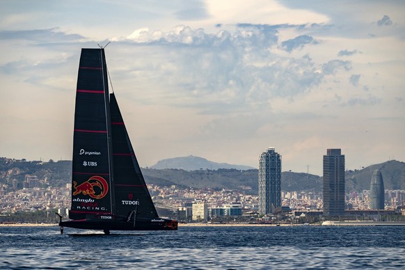 The Alinghi Red Bull Racing&#039;s BoatOne in action during a training session for the next 37th America?s Cup, in Barcelona, Spain, Monday May 13, 2024. The Swiss-built AC75 will challenge for the Lo ...