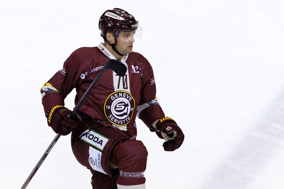 Geneve-Servette&#039;s forward Teemu Hartikainen celebrates his goal after scoring the 1:0, during a National League regular season game of the Swiss Championship between Geneve-Servette HC and ZSC Li ...