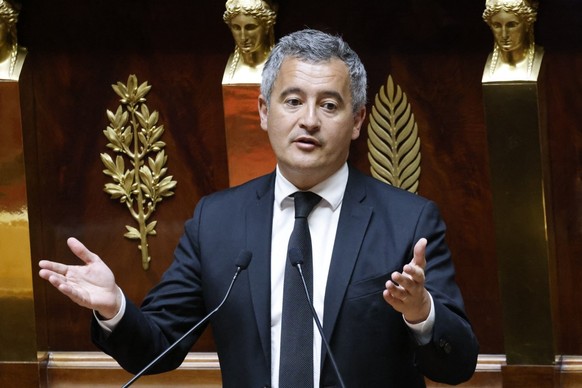 French Minister of Justice Gerald Darmanin speaks during a debate on narcotraffic at the French National Assembly in Paris on April 29, 2025. (Photo by Ludovic MARIN / AFP)