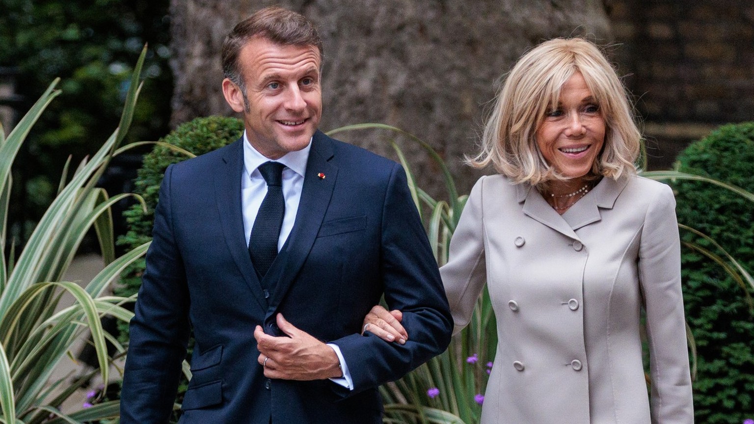 Emmanuel Macron, President of France, arrives in Downing Street with his wife Brigitte Macron during his first inward State Visit to the United Kingdom on 9th July 2025 in London, United Kingdom. It i ...