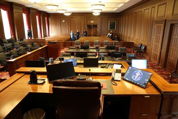 A view from the judge&#039;s seat inside a federal courtroom similar to the room where the trial of Sean (P. Diddy) Combs is being held in Federal District court in Manhattan, New York, U.S., June 6,  ...