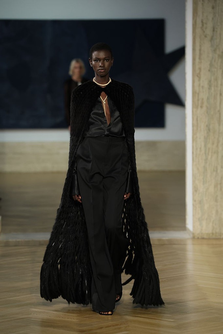 ROME, ITALY - JULY 09: A model walks the runway during the Fendi Couture Fall/Winter 2026-2027 Show at Galleria Nazionale d'Arte Moderna e Contemporanea on July 09, 2026 in Rome, Italy. (Photo by ...