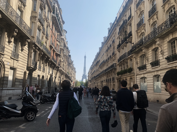 Direction la célèbre place du Trocadéro, avec un emblème national en toile de fond.