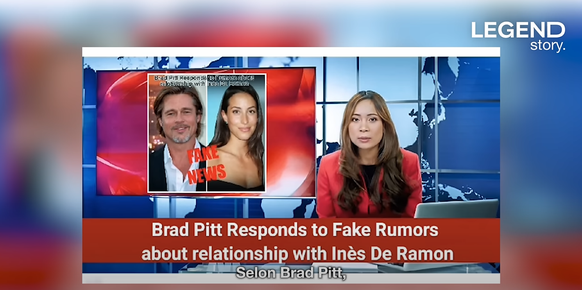 Le scammer a envoyé à Anne un faux télé-journal dans lequel la relation entre Brad Pitt et Inès de Ramon est démentie.