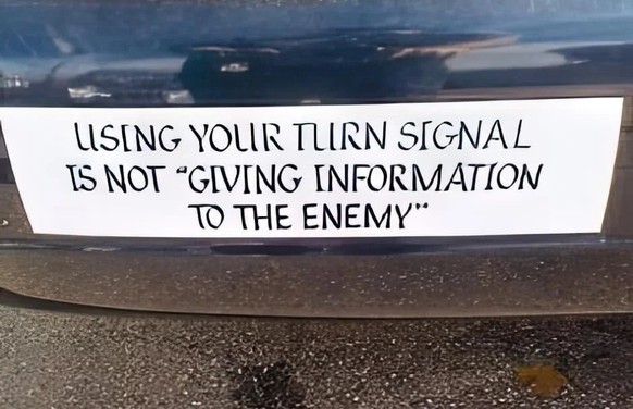 Okay bei diesen Autoaufklebern mussten wir lachen. 
https://chameleonmemes.com/wp-content/uploads/2025/01/Dont-mind-if-I-do.webp