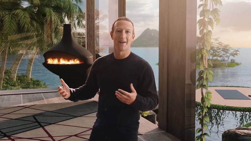 epa09551343 A handout photo made available by Meta showing a framegrab from the keynote speech about the new company brand announced by Facebook CEO Mark Zuckerberg during the virtual Connect 2021 Con ...