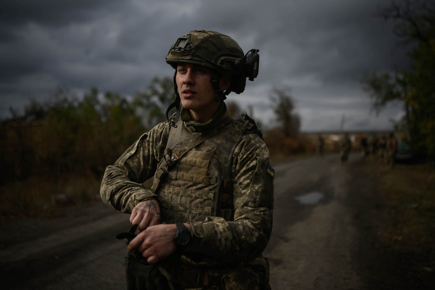 (FILES) Infantry recruit Mykola Lebedev, 18, of the 28th Seperate Mechanized Brigade is seen as he undergoes a basic training course at an undislosed location in eastern Ukraine on October 9, 2025. Wi ...