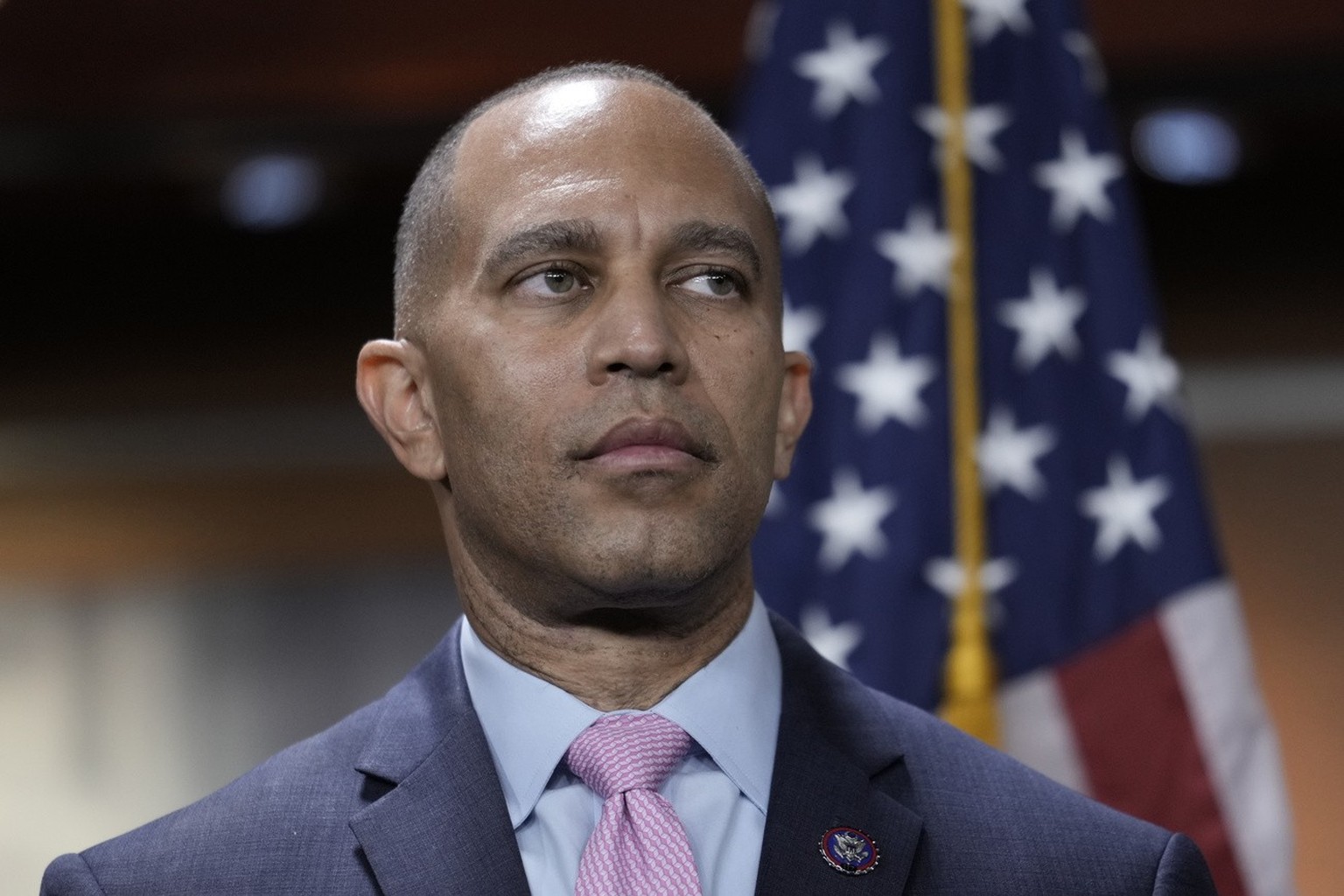 Rep. Hakeem Jeffries, D-N.Y., speaks to reporters just after he was elected by House Democrats to be the new leader when Speaker of the House Nancy Pelosi, D-Calif., steps aside in the new Congress un ...