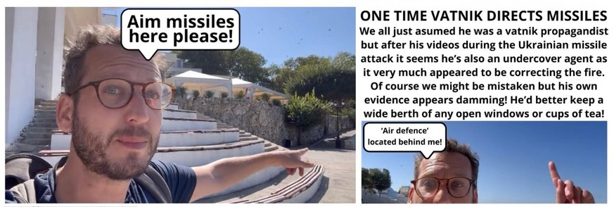 NAFO-Posting zum Putin-Propagandisten Johnny Miller, der über den ukrainischen Raketenangriff auf das russische Schwarzmeer-Flotten-Kommando in Sewastopol berichtete.