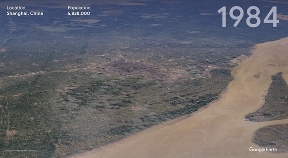 Google Earth réchauffement climatique Shanghai Chine évolution timelapse