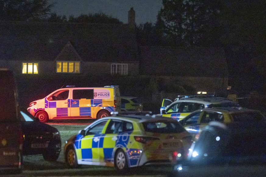 FAIRFORD, UK - SEPTEMBER 27: Emergency services at the scene in Fairford, Gloucestershire, United Kingdom, after a major incident was declared on September 27, 2026. Five men have been arrested on sus ...