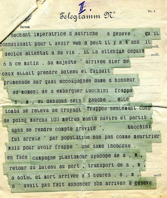 Télégramme au président de la Confédération Eugène Ruffy, le 10 septembre 1898.
https://www.recherche.bar.admin.ch/recherche/#/fr/archive/unite/10148067