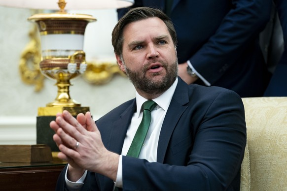 epa11958895 US Vice President JD Vance speaks as US President Donald Trump meets with Taoiseach of Ireland Micheal Martin in the Oval Office at the White House in Washington, DC, USA, 12 March 2025. E ...
