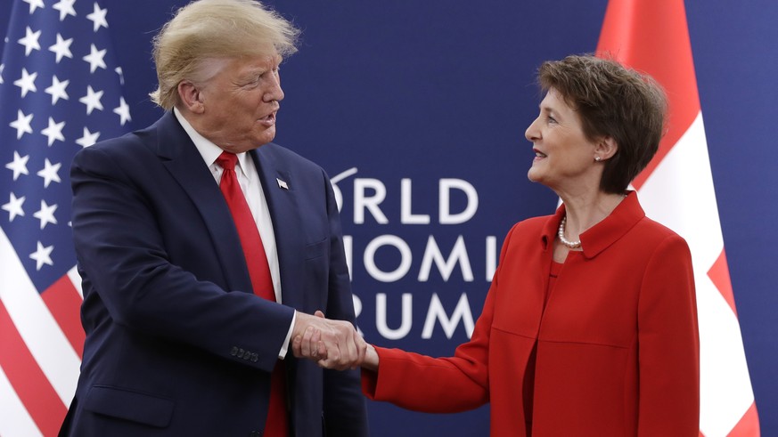 President Donald Trump meets with Swiss President Simonetta Sommaruga at the World Economic Forum, Tuesday, Jan. 21, 2020, in Davos, Switzerland. (AP Photo/ Evan Vucci)
Donald Trump,Simonetta Sommarug ...