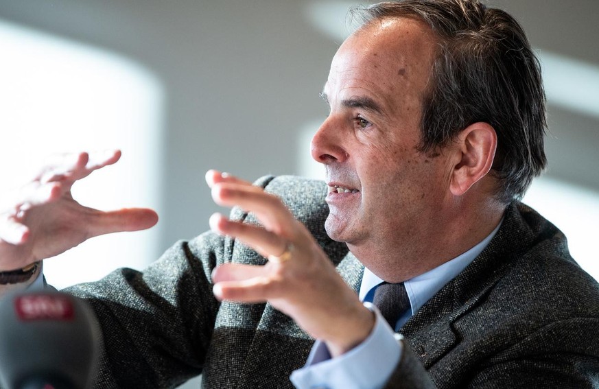 Gerhard Pfister, Parteipraesident und Nationalrat von Die Mitte Schweiz, spricht anlaesslich dem Dreikoenigsgespraech, am Donnerstag, 6. Januar 2022, in Bern. (KEYSTONE/Peter Schneider)