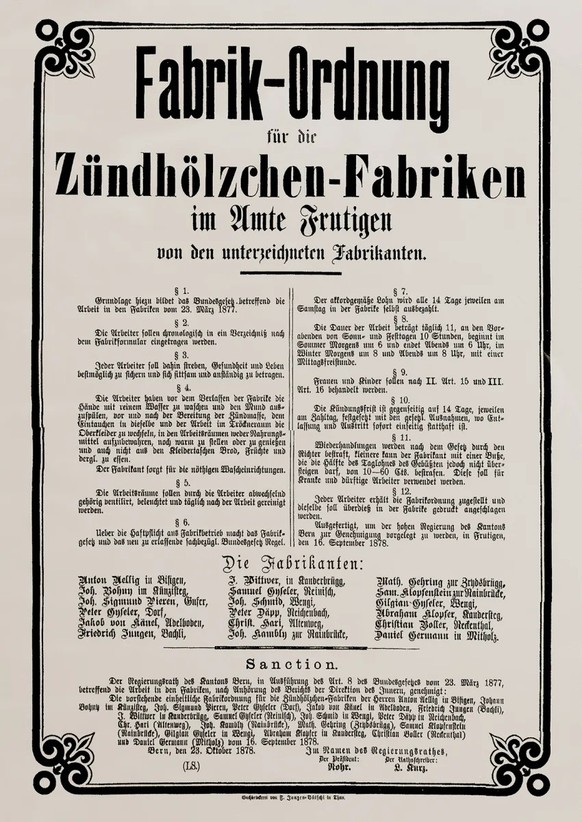 Le règlement de fabrique adopté en 1878 par la plupart des entreprises.
https://www.query.sta.be.ch/detail.aspx?ID=217081