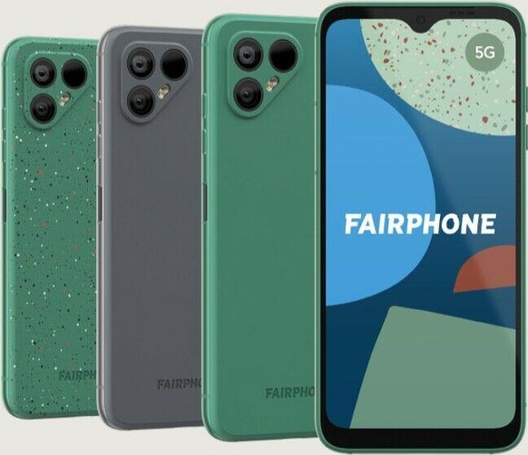 Le Fairphone 4 est disponible dans le commerce en vert et en gris. La couleur « vert moucheté » ne peut être commandée que directement auprès de Fairphone.<br>