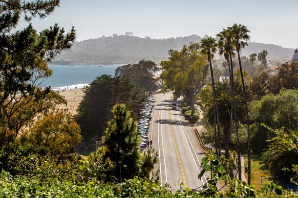View of Cabrillo Boulevard from Montecito in Santa Barbara with ocean