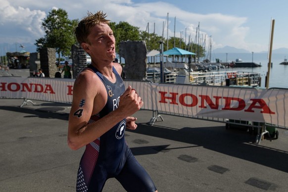 LAUSANNE, SWITZERLAND - AUGUST 30: Seth Rider of Great Britain on the running track during the men&#039;s under 23 olympic race at the ITU World Triathlon Grand Final on August 30, 2019 in Lausanne, S ...