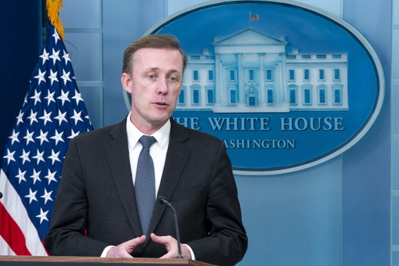 epa11337822 National Security Advisor Jake Sullivan responds to a question from the news media during the daily briefing at the White House in Washington, DC, USA, 13 May 2024. Sullivan briefed and re ...