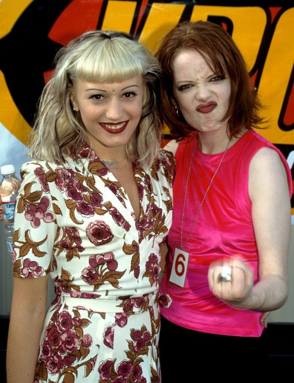 American singer Gwen Stefani, of the American rock band No Doubt, and Scottish musician Shirley Manson, of the American alternative rock band Garbage, pose for a portrait during the 1996 KROQ Weenie R ...