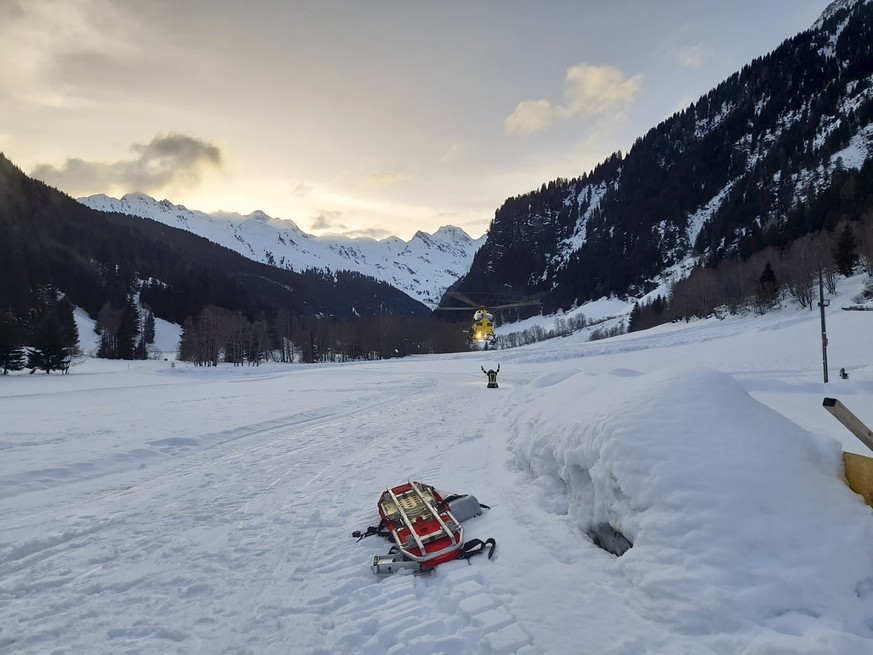 Rescuers arrive on the site where an avalanche broke loose in Racines di Dentro, Alto Adige, northern Italy engulfing three German tourists, Wednesday, Feb. 28, 2024. One person died and two where hos ...