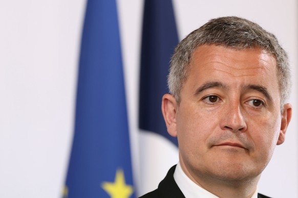 epa12016222 France&#039;s Minister of Justice Gerald Darmanin holds a press conference with the Minister of the Interior and Minister in charge of Health and Access to Care after a meeting of the stee ...