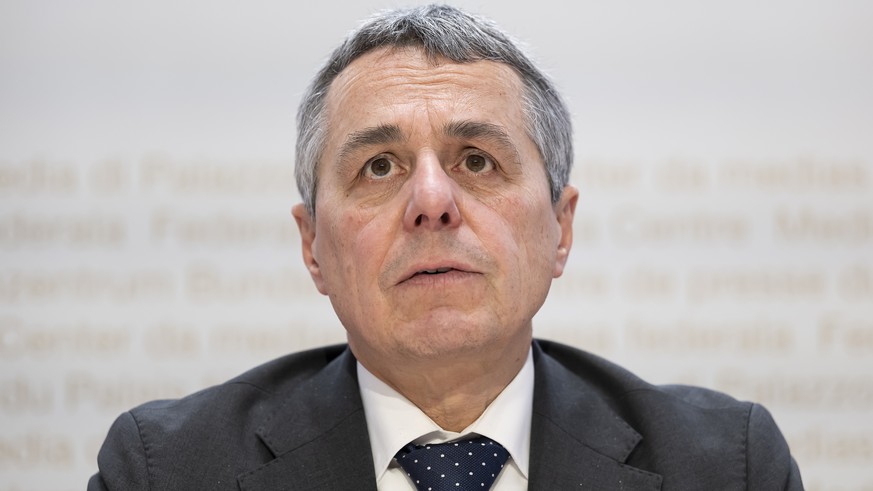 Le conseiller fédéral Ignazio Cassis s&#039;exprime lors d&#039;une conférence de presse sur le message relatif à la stratégie de coopération internationale 2025-2028, le mercredi 22 mai 2024, au Cent ...