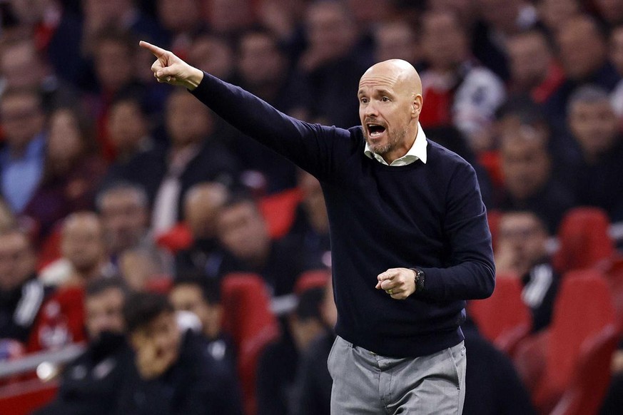 epa09900249 (FILE) Ajax coach Erik ten Hag reacts during the UEFA Champions League group C match between Ajax Amsterdam and Besiktas Istanbul at the Johan Cruijff ArenA in Amsterdam, Netherlands, 28 S ...