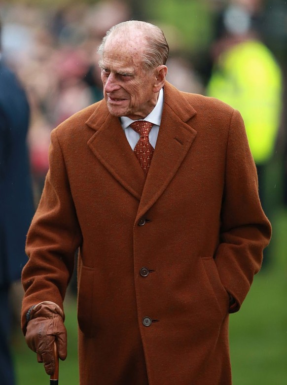 KING&#039;S LYNN, ENGLAND - DECEMBER 25: Prince Philip, Duke of Edinburgh attends a Christmas Day church service at Sandringham on December 25, 2015 in King&#039;s Lynn, England. (Photo by Chris Jacks ...