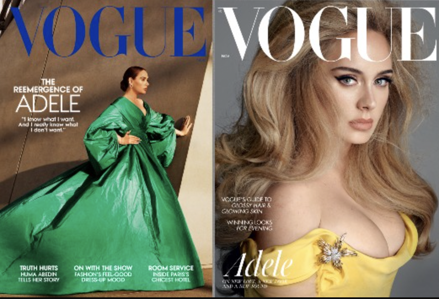Adele est devenue la première personne à poser à la une des prestigieux Vogue US et Vogue UK, publiés le même jour.