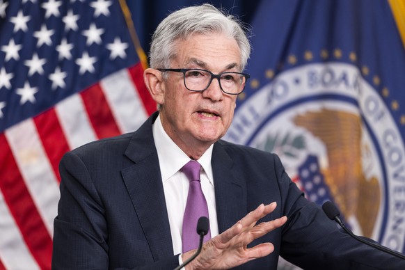 epa10094330 Federal Reserve Board Chairman Jerome Powell holds a news conference after the Fed decided to once again raise interest rates by three-quarters of a percentage point at the William McChesn ...