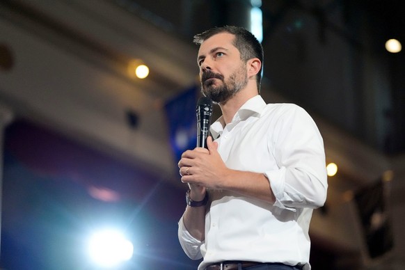 Former U.S. Secretary of Transportation Pete Buttigieg speaks during a town hall hosted by VoteVets May 13, 2025 in Cedar Rapids, Iowa.