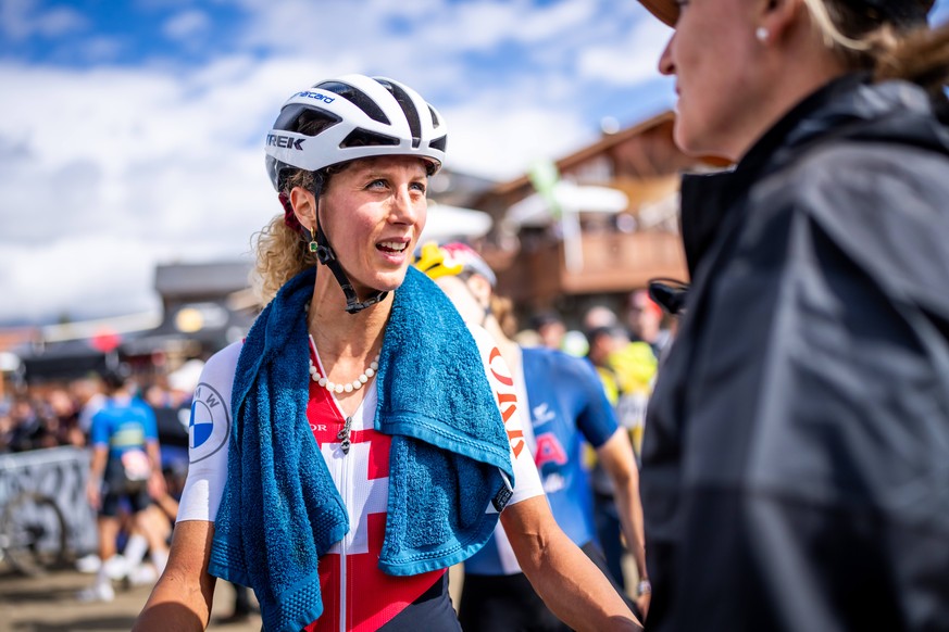 Jolanda Neff from Switzerland, after the UCI Cross Country Women Elite, XCO, Mountain Bike World Championship, on Sunday, September 1, 2024, in Pal Arinsal, Andorra. (KEYSTONE/Maxime Schmid)