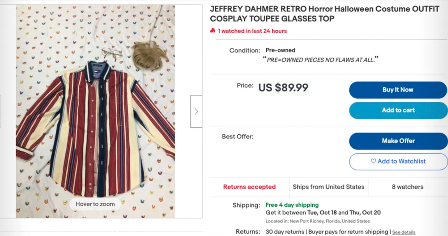 Jeffrey Dahmer déguisement sur Ebay