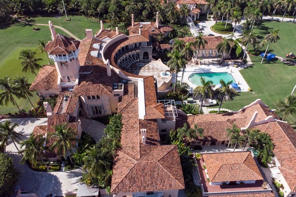 An aerial view of former U.S. President Donald Trump's Mar-a-Lago home after Trump said that FBI agents raided it, in Palm Beach, Florida, U.S. August 15, 2022. REUTERS/Marco Bello