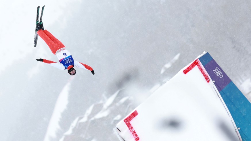 epa12760945 Pirmin Werner of Switzerland in action during the Men's Aerials of the Freestyle Skiing competitions at the Milano Cortina 2026 Winter Olympic Games, in Livigno, Italy, 20 February 20 ...