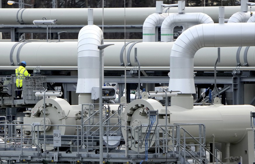 FILE - Pipes at the landfall facilities of the &#039;Nord Stream 2&#039; gas pipline are pictured in Lubmin, northern Germany, on Feb. 15, 2022. (AP Photo/Michael Sohn, File)