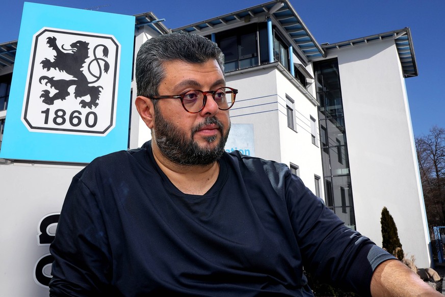 ACHTUNG FOTOMONTAGE Nach Medienberichten bleibt Hasan Ismaik, Mehrheitsgesellschafter, Inverstor beim TSV 1860 M�nchen, hier im Bild Hasan Ismaik, im Hintergrund die Gesch�ftsstelle des Vereins *** AT ...
