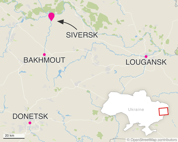 Siversk en Ukraine, la carte.