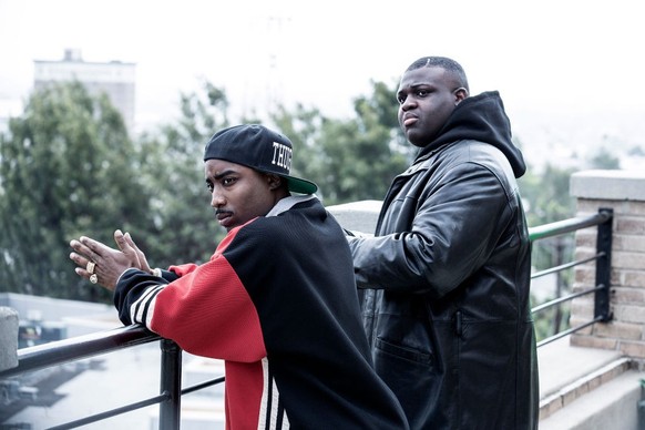 UNSOLVED: THE MURDERS OF TUPAC AND THE NOTORIOUS B.I.G. -- Episode 103 -- Pictured: (l-r) Marcc Rose as Tupac Shakur, Wavyy Jonez as Christopher &quot;Biggie&quot; Wallace -- (Photo by: Isabella Vosmi ...