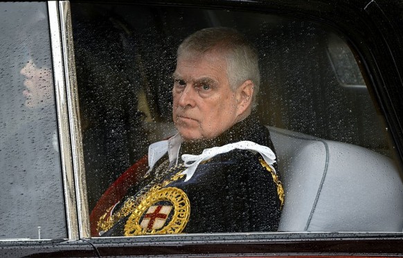 LONDON, ENGLAND - MAY 06: Britain&#039;s Prince Andrew, Duke of York leaves Westminster Abbey following the coronation ceremony of King Charles III and Queen Camilla on May 6, 2023 in London, England. ...