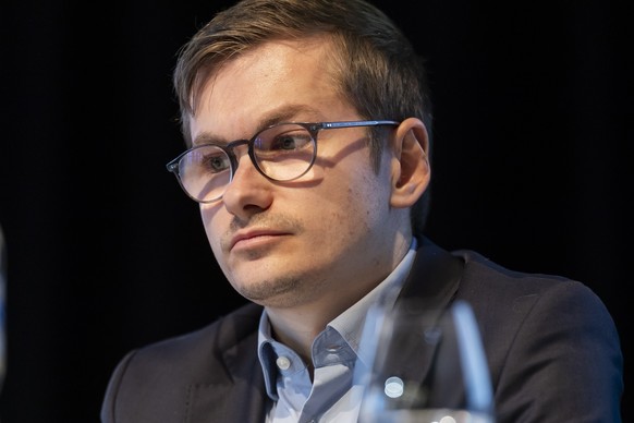 epa12630267 Patrick Clivaz, Municipal Councillor of Crans-Montana at a press conference of the Crans-Montana Municipal Council following the tragic events of New Year's Eve in Crans-Montana, Swit ...