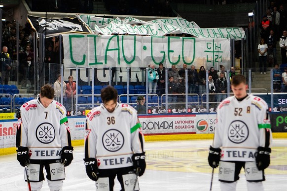 Former President of HC Lugano Geo Mantegazza remembrance before the regular season match of National League Swiss Championship 2024/25 between HC Ambri Piotta and HC Lugano at the ice stadium Gottardo ...