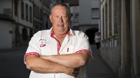 Blaise Decrauzat, president de l&#039;association romande de lutte suisse, pose apres l&#039;annonce en conference de presse de la liste officielle des selectionnes romands pour la Fete federale de lu ...